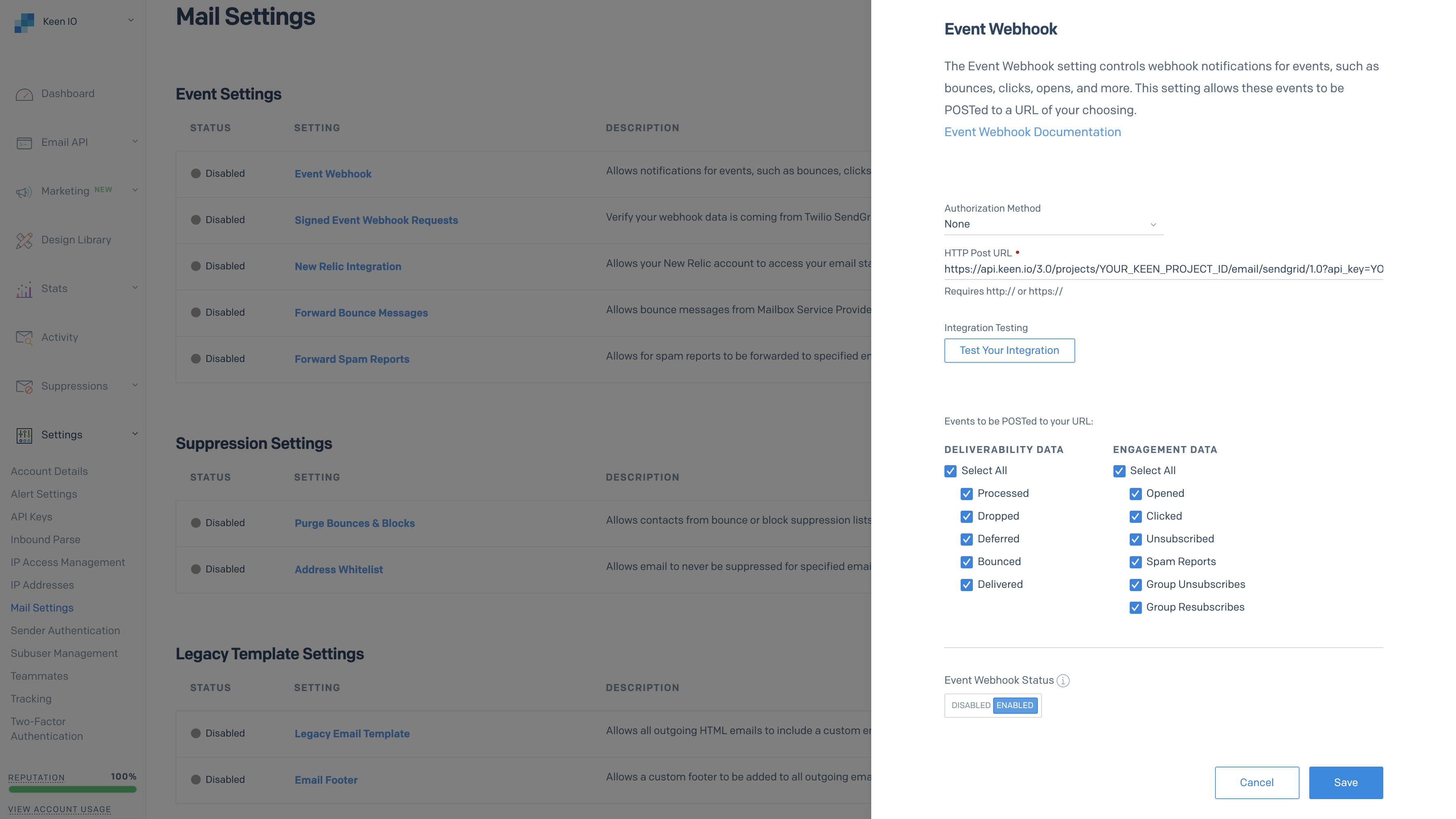 SendGrid - Mail Settings