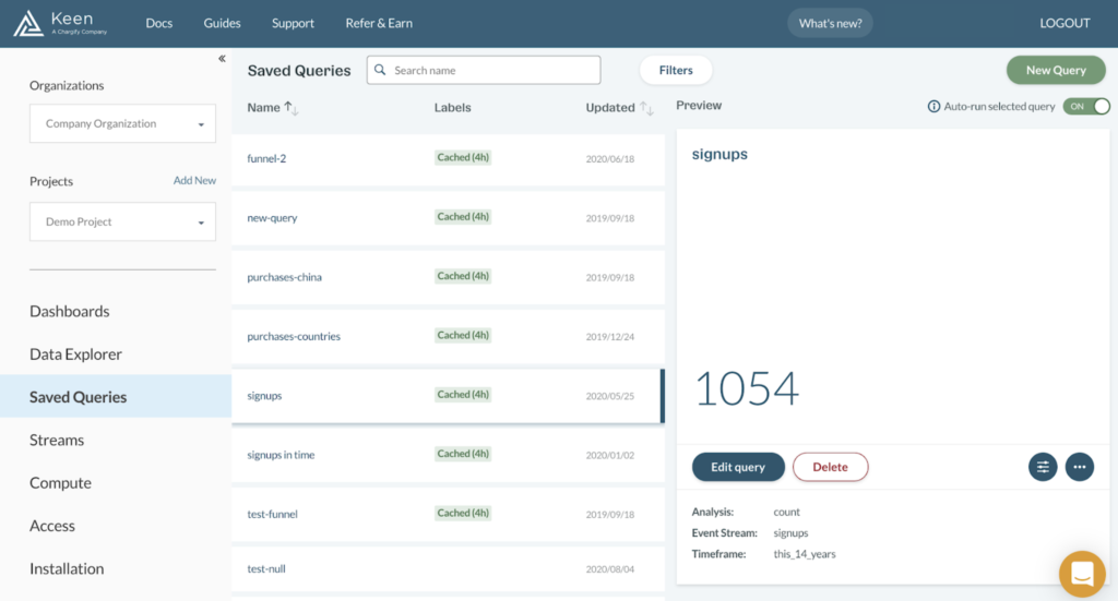 New view for managing saved queries